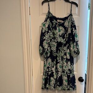 Eliza J Navy Dress with Mint and White Floral